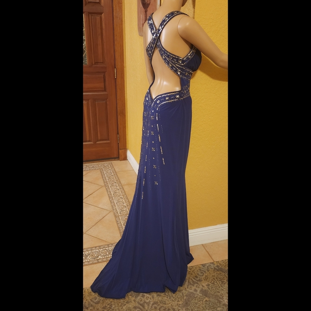 Hailey Logan by Adrianna Papell Formal Gown Navy Silver Sequins & Beading - Picture 10 of 13